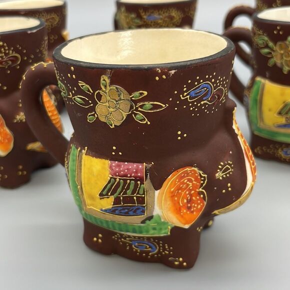 1920s Japanese Satsuma 6 Elephant Tea Cups Hand Painted Porcelain Figurine - Picture 4 of 15